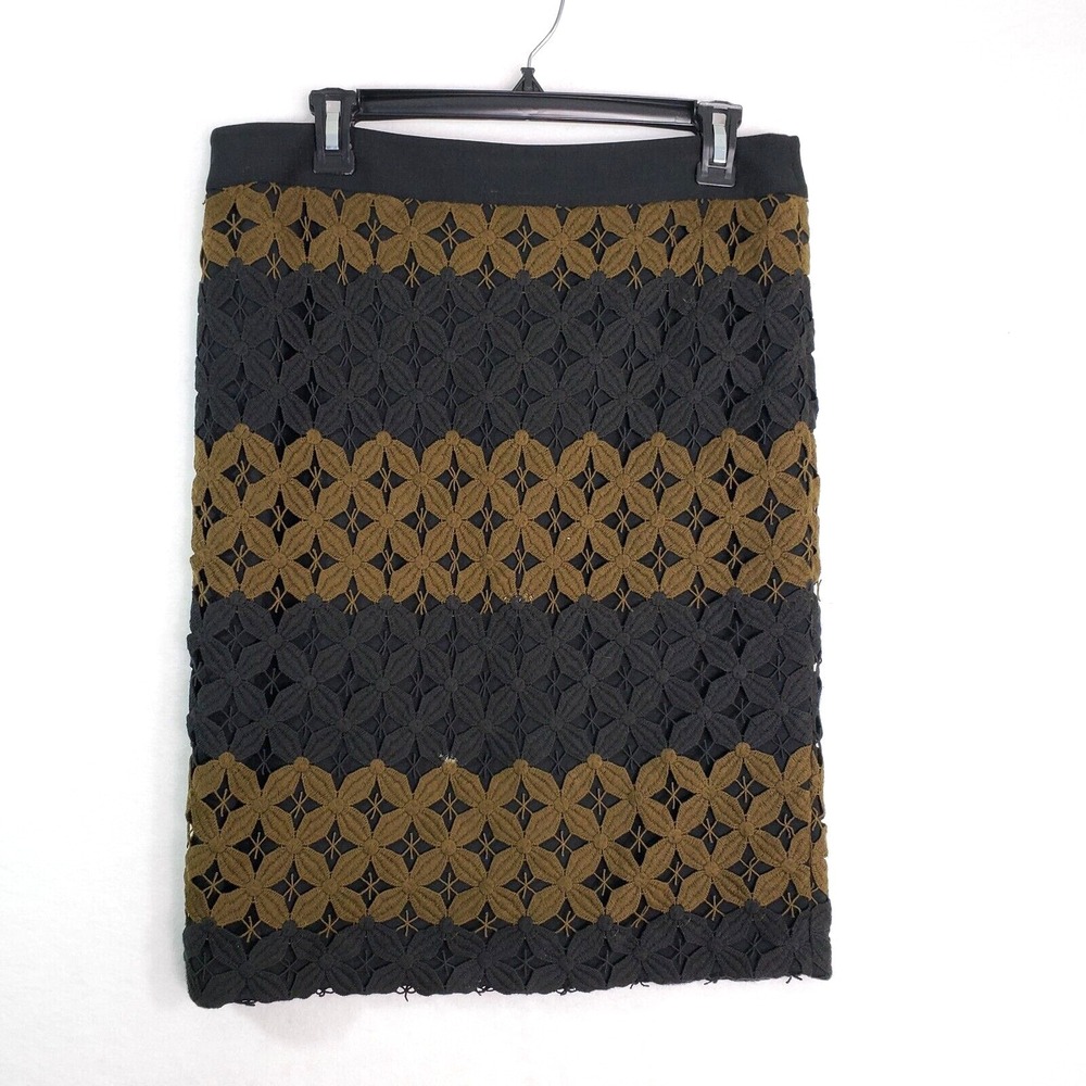 Ann Taylor LOFT Pencil Skirt Womens‎ 10 Crochet Lined Black Brown Career Office